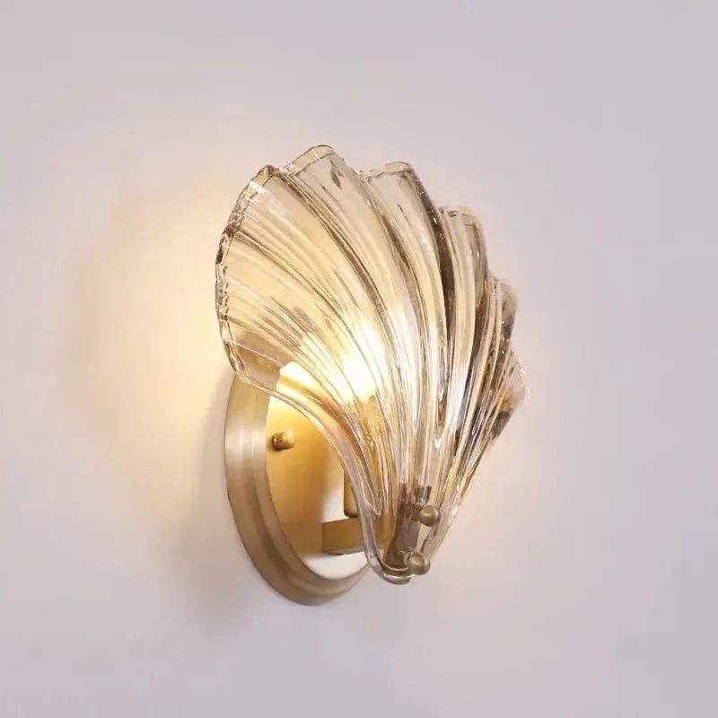 Modern gold glass shell led wall lamp bedroom sconce