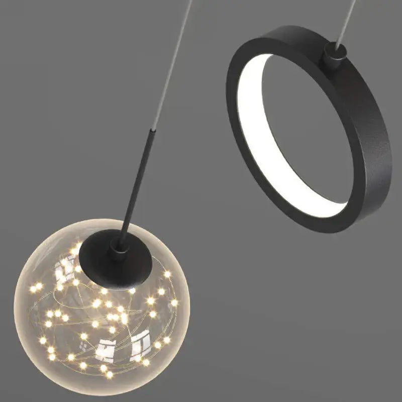 Modern gold glass starry led pendant lights for bedroom