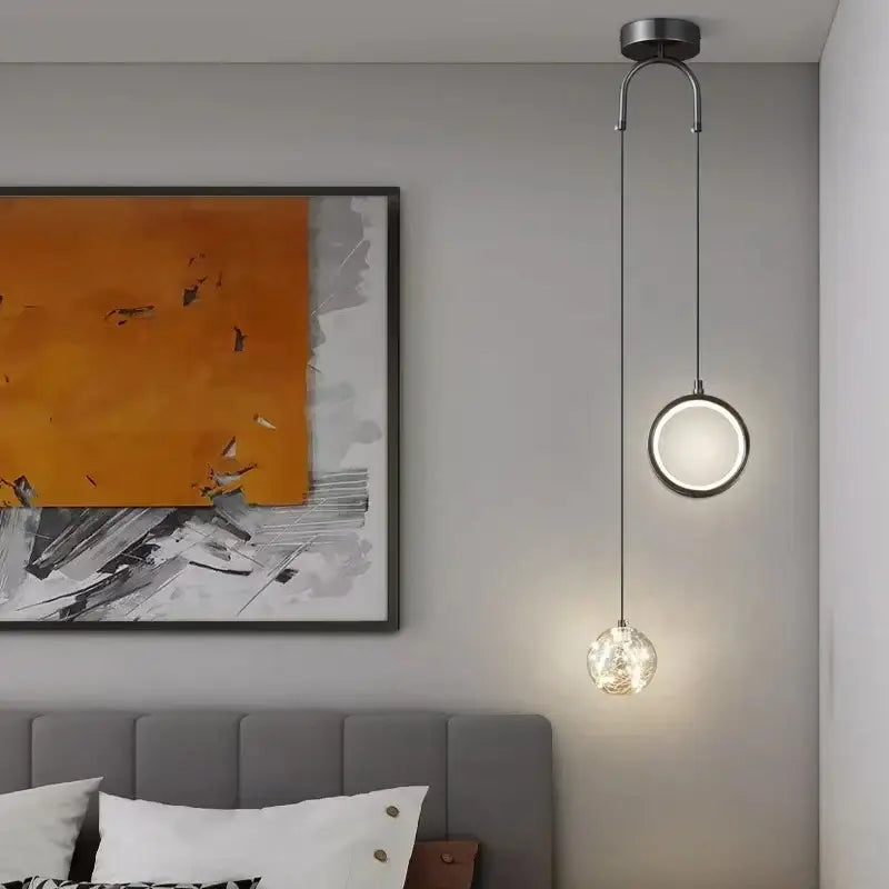 Modern gold glass starry led pendant lights for bedroom