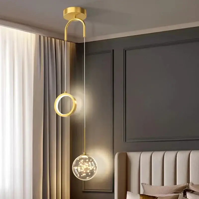 Modern gold glass starry led pendant lights for bedroom