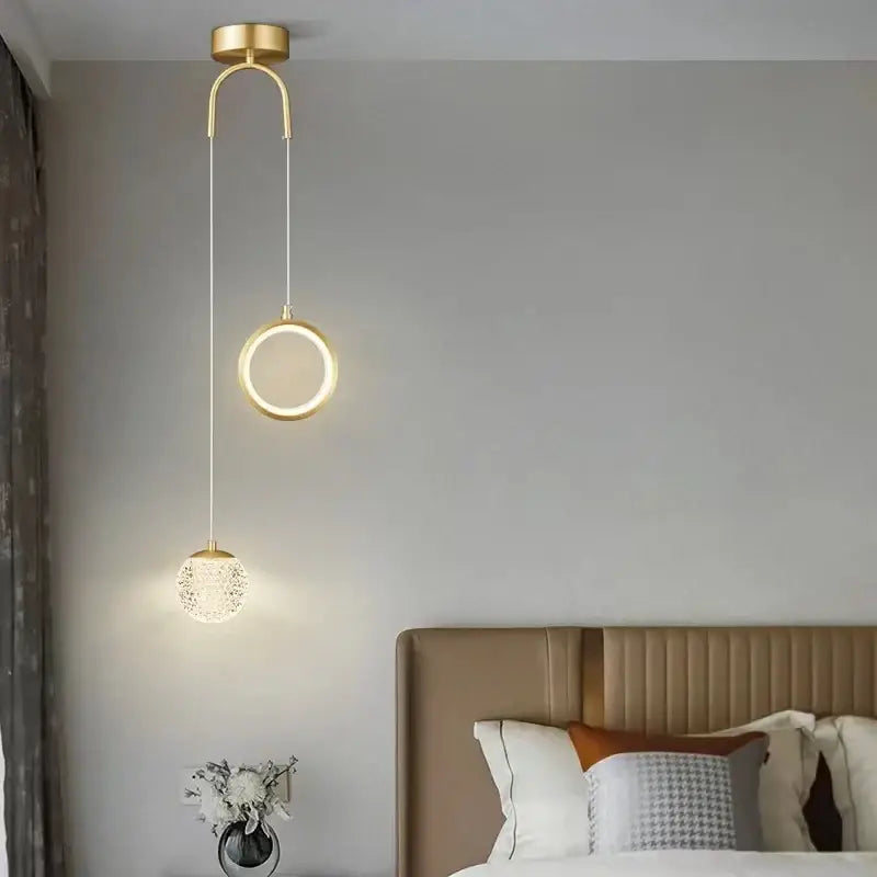Modern gold glass starry led pendant lights for bedroom