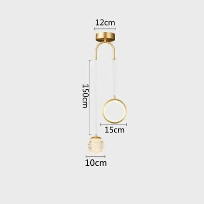Modern gold glass starry led pendant lights for bedroom