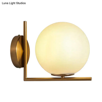 Modern gold globe shade wall sconce opal glass washroom light
