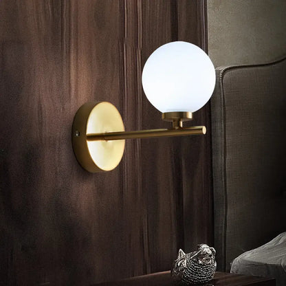 Modern gold globe shade wall sconce opal glass washroom light
