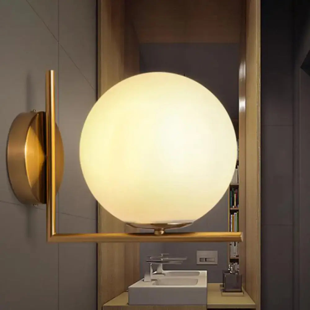Modern gold globe shade wall sconce opal glass washroom light