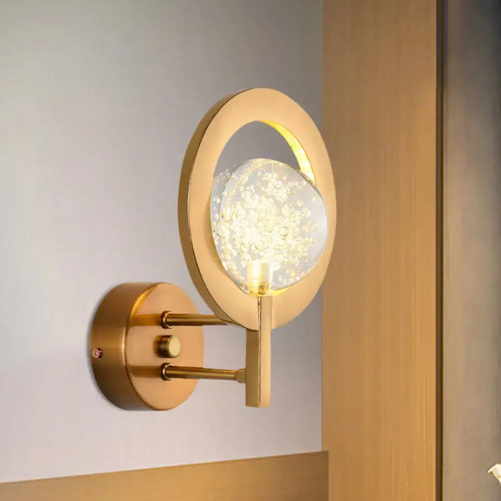 Modern gold globe wall lamp with clear crystal for bedroom 110v-120v