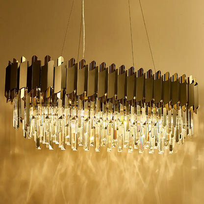 Modern gold & gray crystal light fixture – dining room chandelier