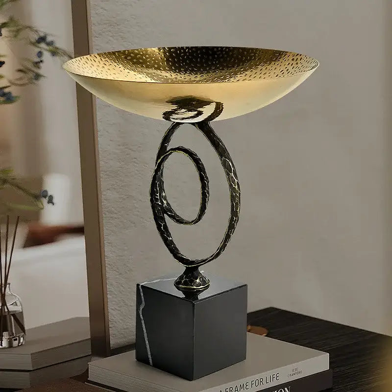 Modern gold hammered fruit bowl tray gold & black dining room