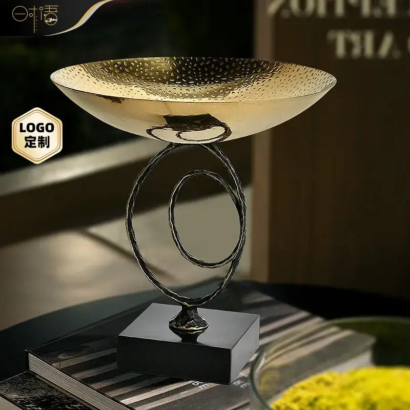 Modern gold hammered fruit bowl tray gold & black dining room