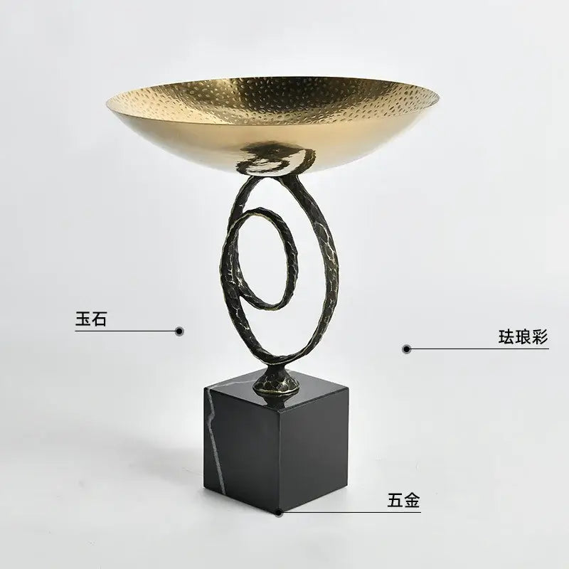 Modern gold hammered fruit bowl tray gold & black dining room