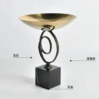 Modern gold hammered fruit bowl tray gold & black dining room