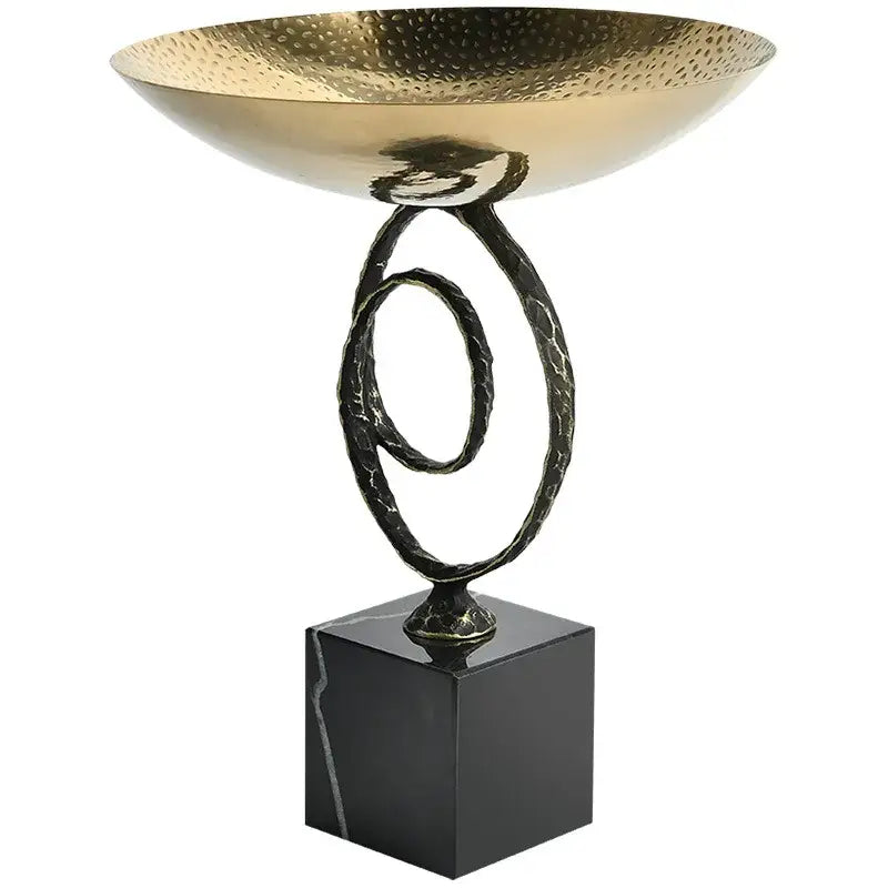 Modern gold hammered fruit bowl tray gold & black dining room