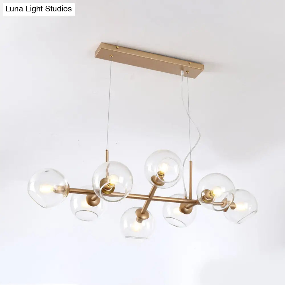 DecorBites™ Modern Gold Hanging Light Kit with Clear Glass Orb Shade - 8 Bulbs, Ideal for Dining Room or Island