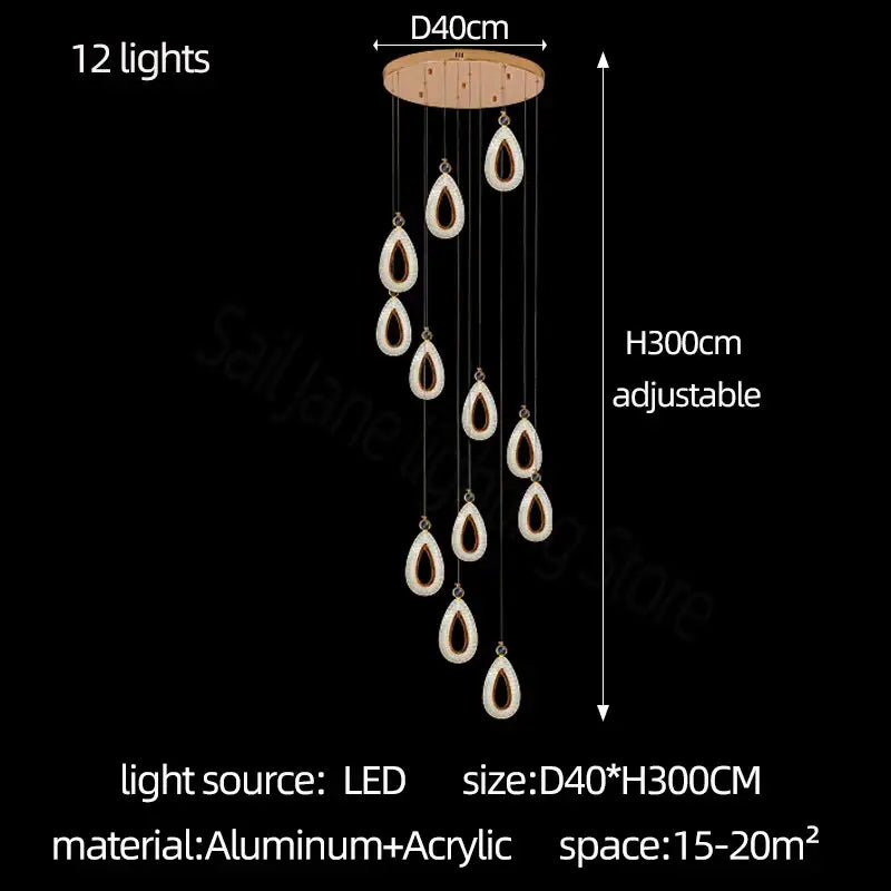 Modern gold heart led chandelier dining room crystal pendant light