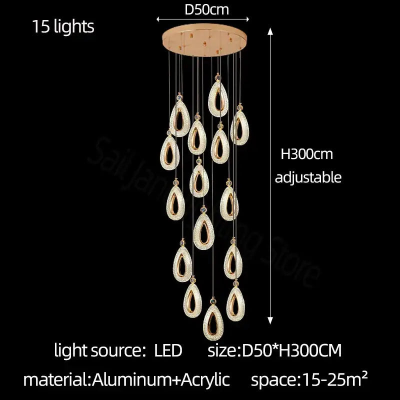 Modern gold heart led chandelier dining room crystal pendant light