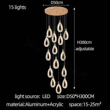 Modern gold heart led chandelier dining room crystal pendant light