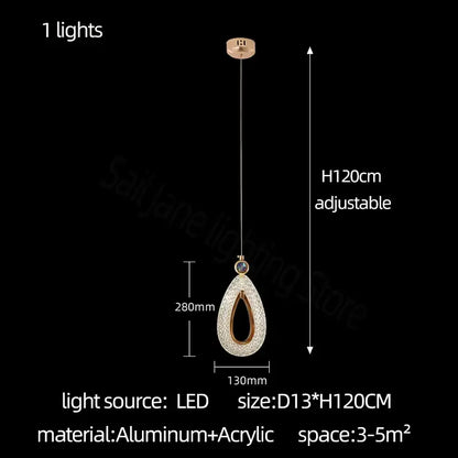 Modern gold heart led chandelier dining room crystal pendant light
