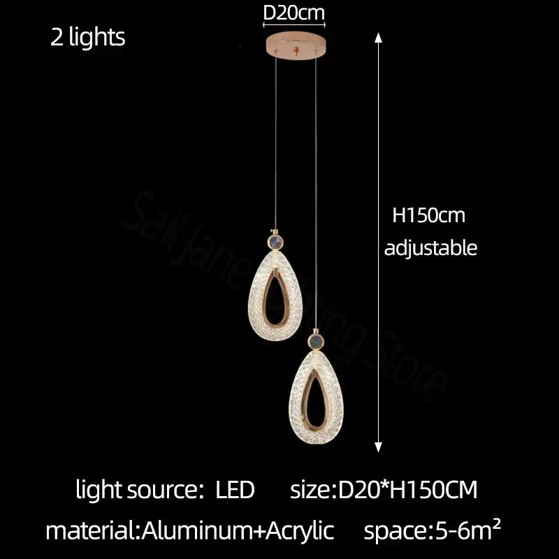 Modern gold heart led chandelier dining room crystal pendant light