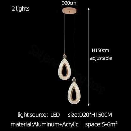 Modern gold heart led chandelier dining room crystal pendant light