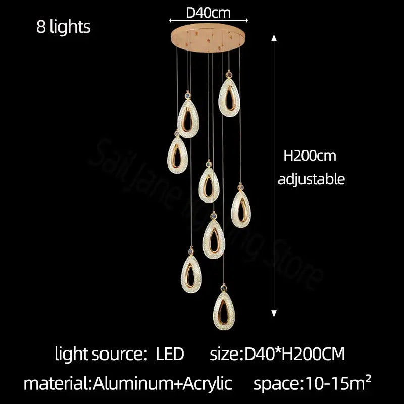 Modern gold heart led chandelier dining room crystal pendant light