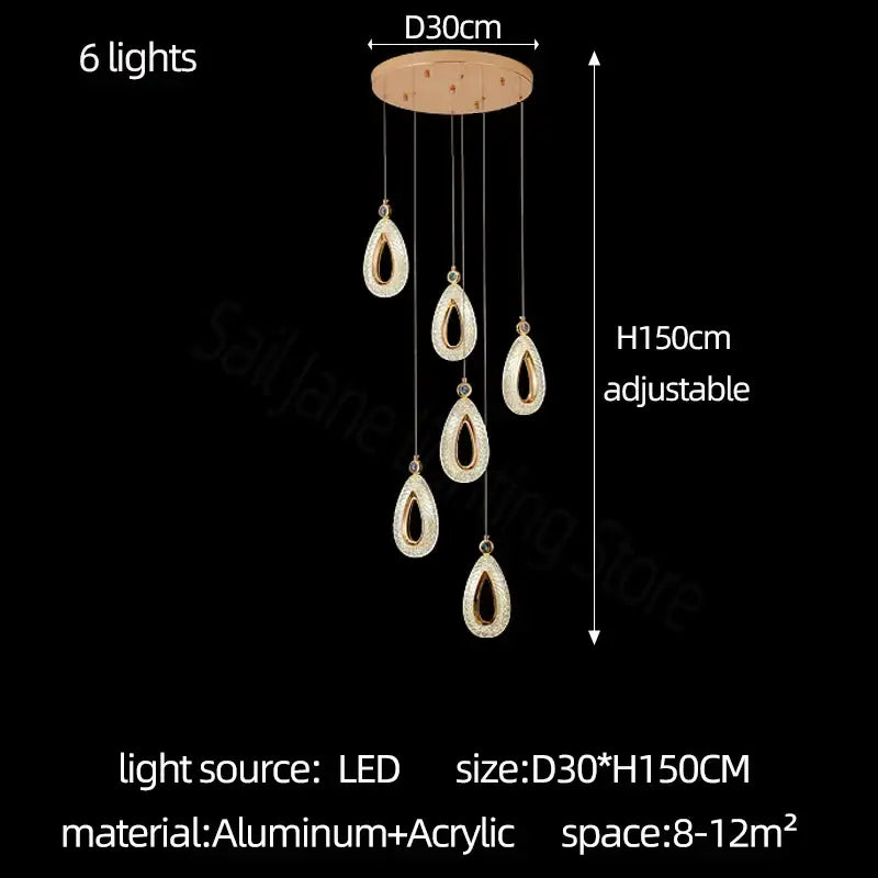 Modern gold heart led chandelier dining room crystal pendant light