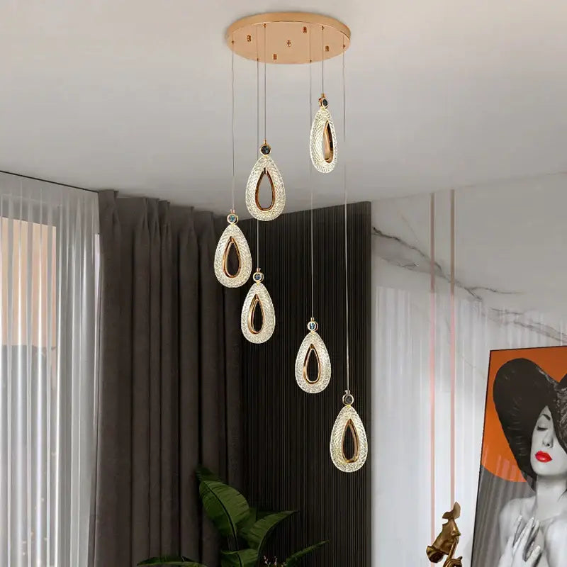 Modern gold heart led chandelier dining room crystal pendant light
