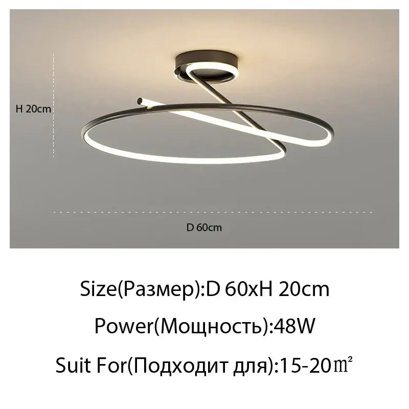 Modern gold heart line led chandelier bedroom ceiling light