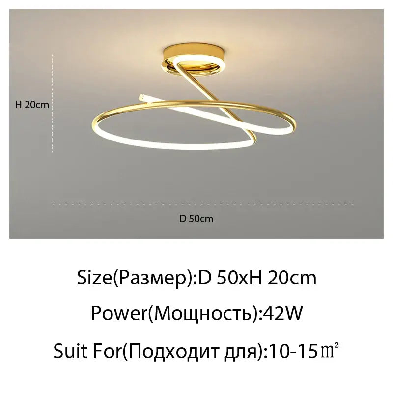 Modern gold heart line led chandelier bedroom ceiling light