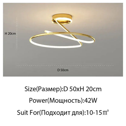 Modern gold heart line led chandelier bedroom ceiling light