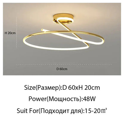 Modern gold heart line led chandelier bedroom ceiling light