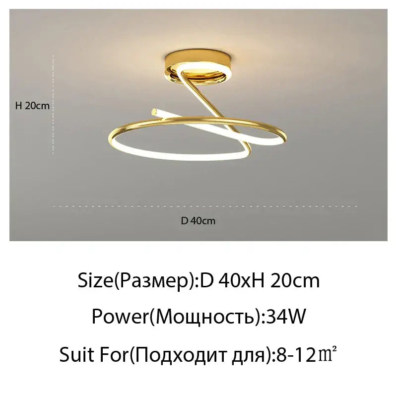 Modern gold heart line led chandelier bedroom ceiling light