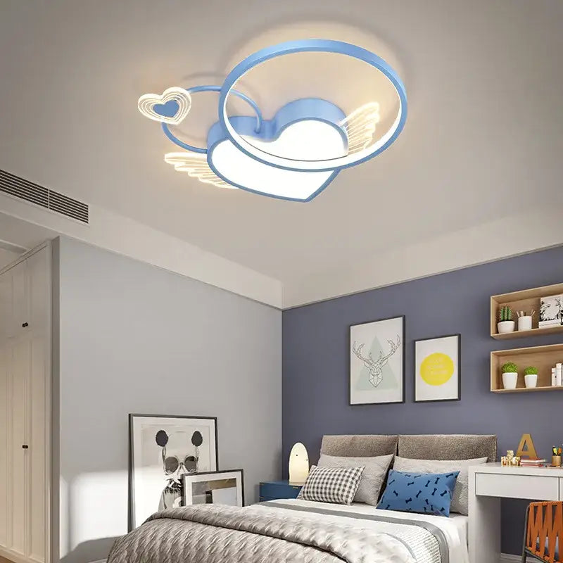 Modern gold heart shape led ceiling light bedroom with wings