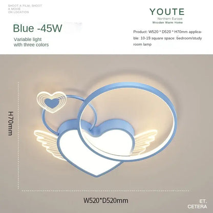 Modern gold heart shape led ceiling light bedroom with wings