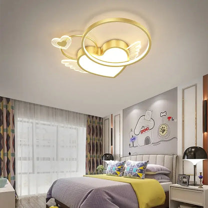 Modern gold heart shape led ceiling light bedroom with wings