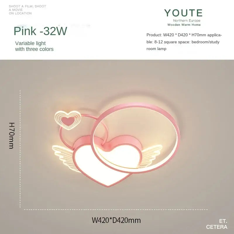 Modern gold heart shape led ceiling light bedroom with wings