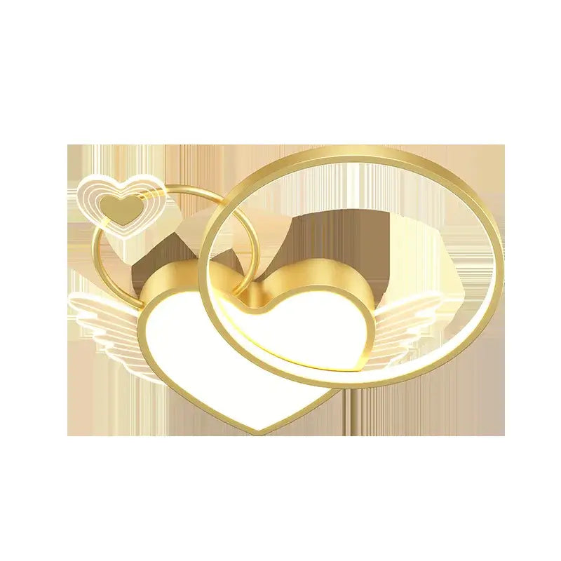 Modern gold heart shape led ceiling light bedroom with wings