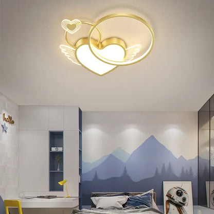 Modern gold heart shape led ceiling light bedroom with wings