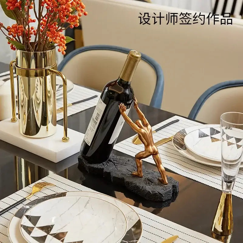 Modern gold hercules figurines wine rack dining room bottle stand