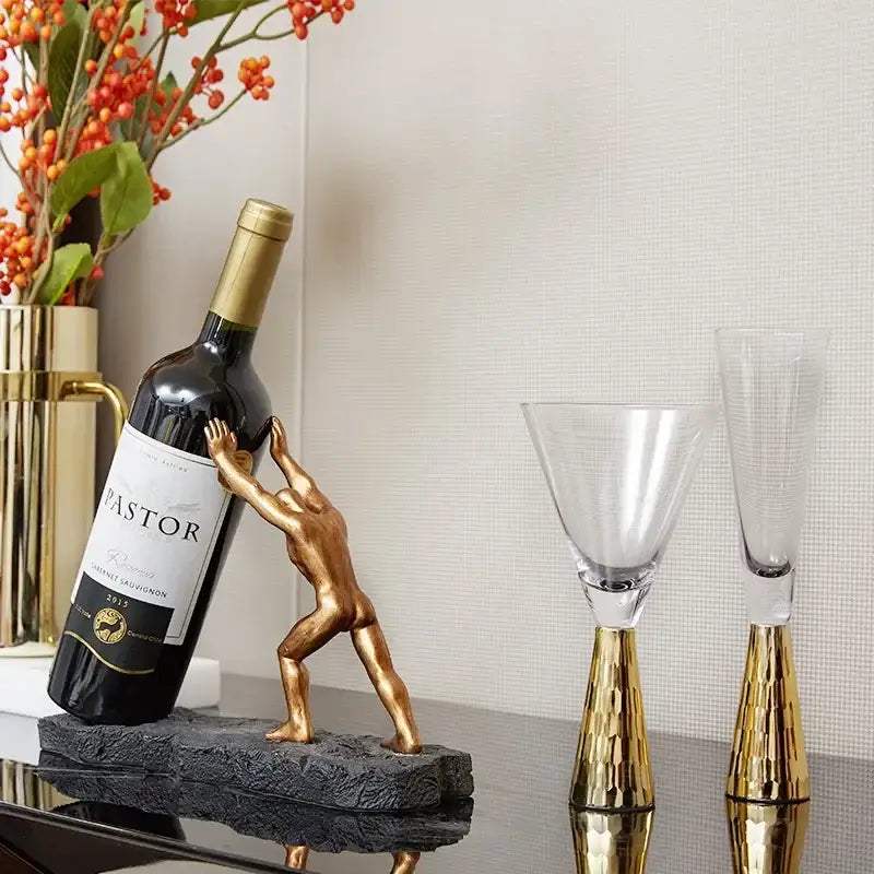 Modern gold hercules figurines wine rack dining room bottle stand