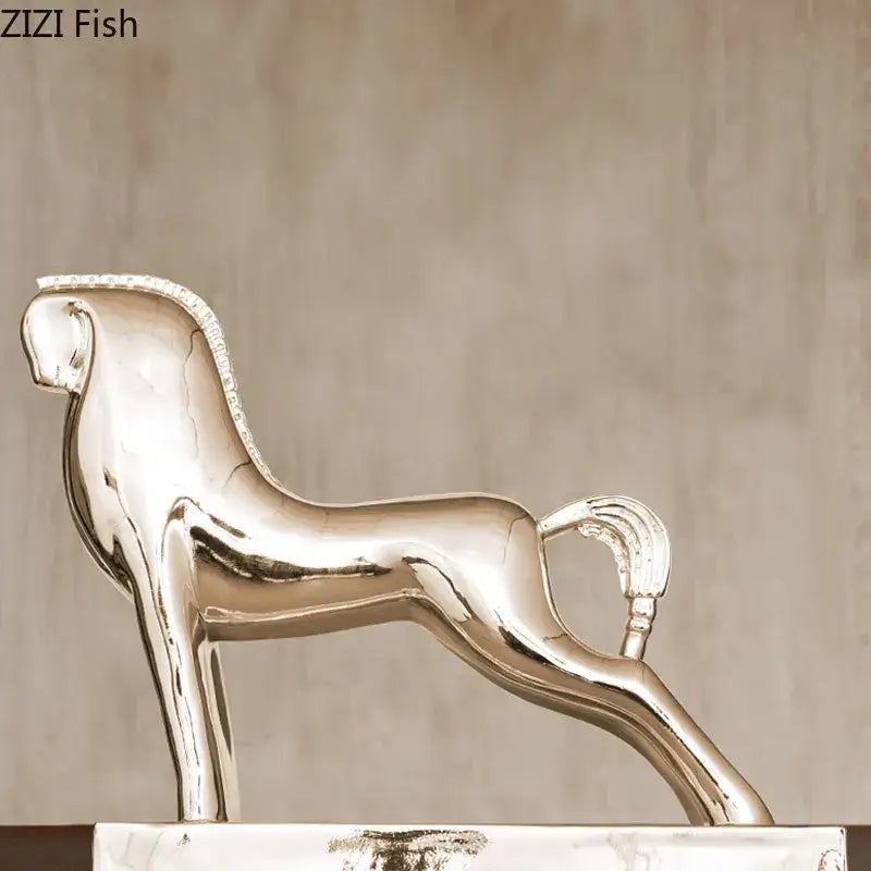Modern gold horse resin sculpture living room minimalist decor
