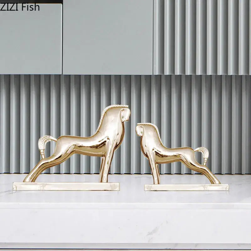 Modern gold horse resin sculpture living room minimalist decor