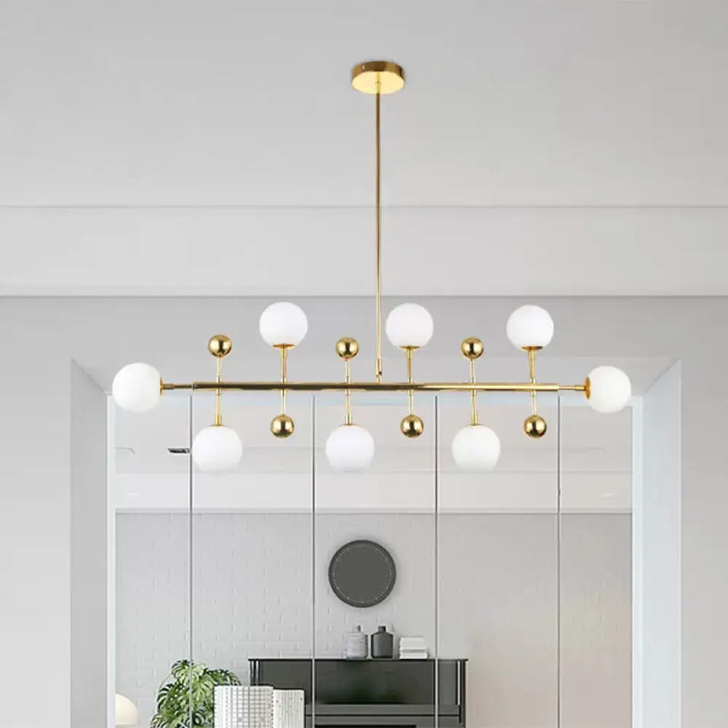 DecorBites™ Modern Gold Hotel Linear Chandelier - Opal Glass, 8 Lights, Ceiling Pendant