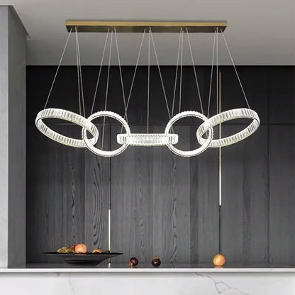 Modern gold interlocking ring crystal chandelier pendant light dining room