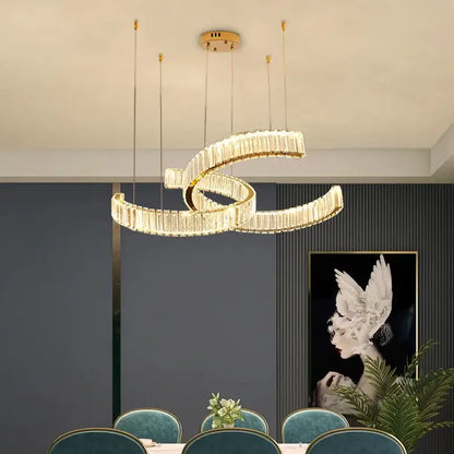 Modern gold intertwined crystal led pendant lights dining room dimmable