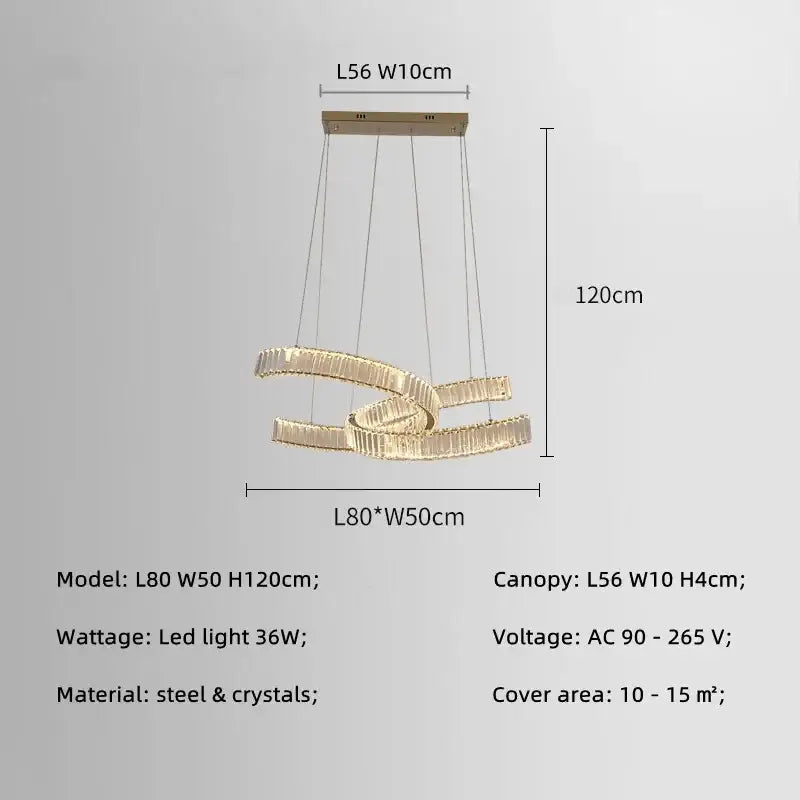 Modern gold intertwined crystal led pendant lights dining room dimmable