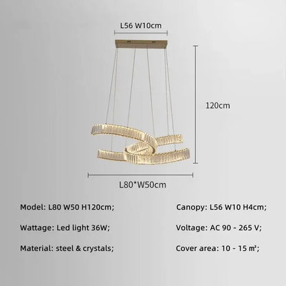 Modern gold intertwined crystal led pendant lights dining room dimmable
