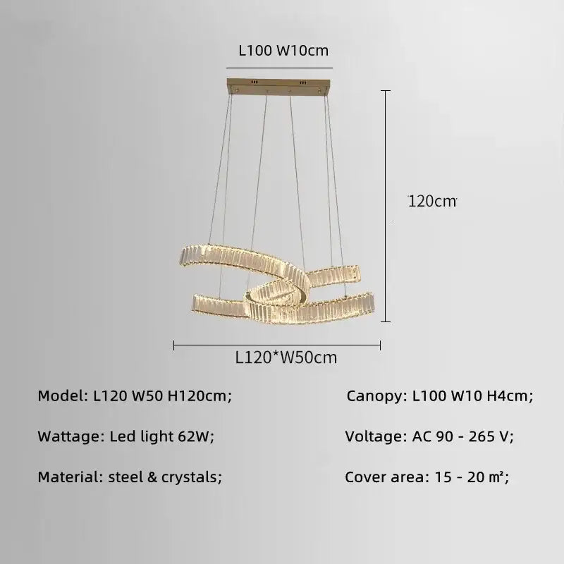 Modern gold intertwined crystal led pendant lights dining room dimmable