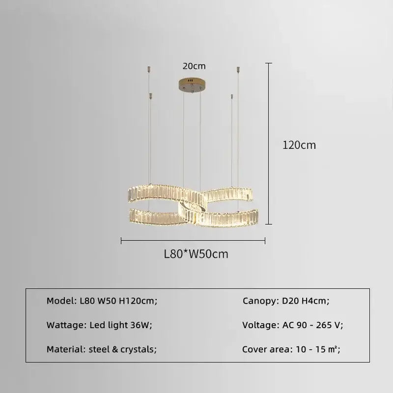 Modern gold intertwined crystal led pendant lights dining room dimmable