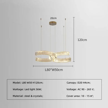 Modern gold intertwined crystal led pendant lights dining room dimmable