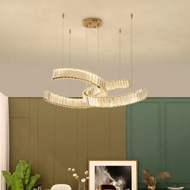 Modern gold intertwined crystal led pendant lights dining room dimmable